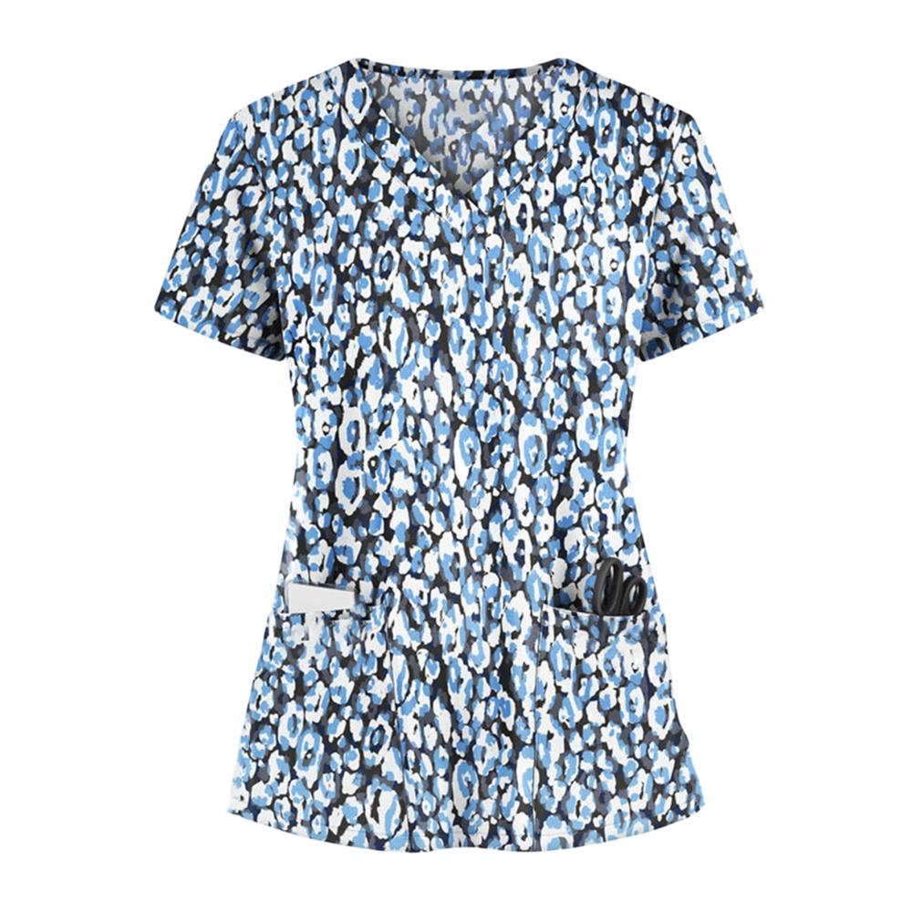 Kvetinové peelingy na dojčiace topy Ženy Pracovná Uniforma Blúzka Krátky rukáv Výstrih do V Uniforma Blusas Dojčiace Oblečenie Sestričky Tunika Uniforma