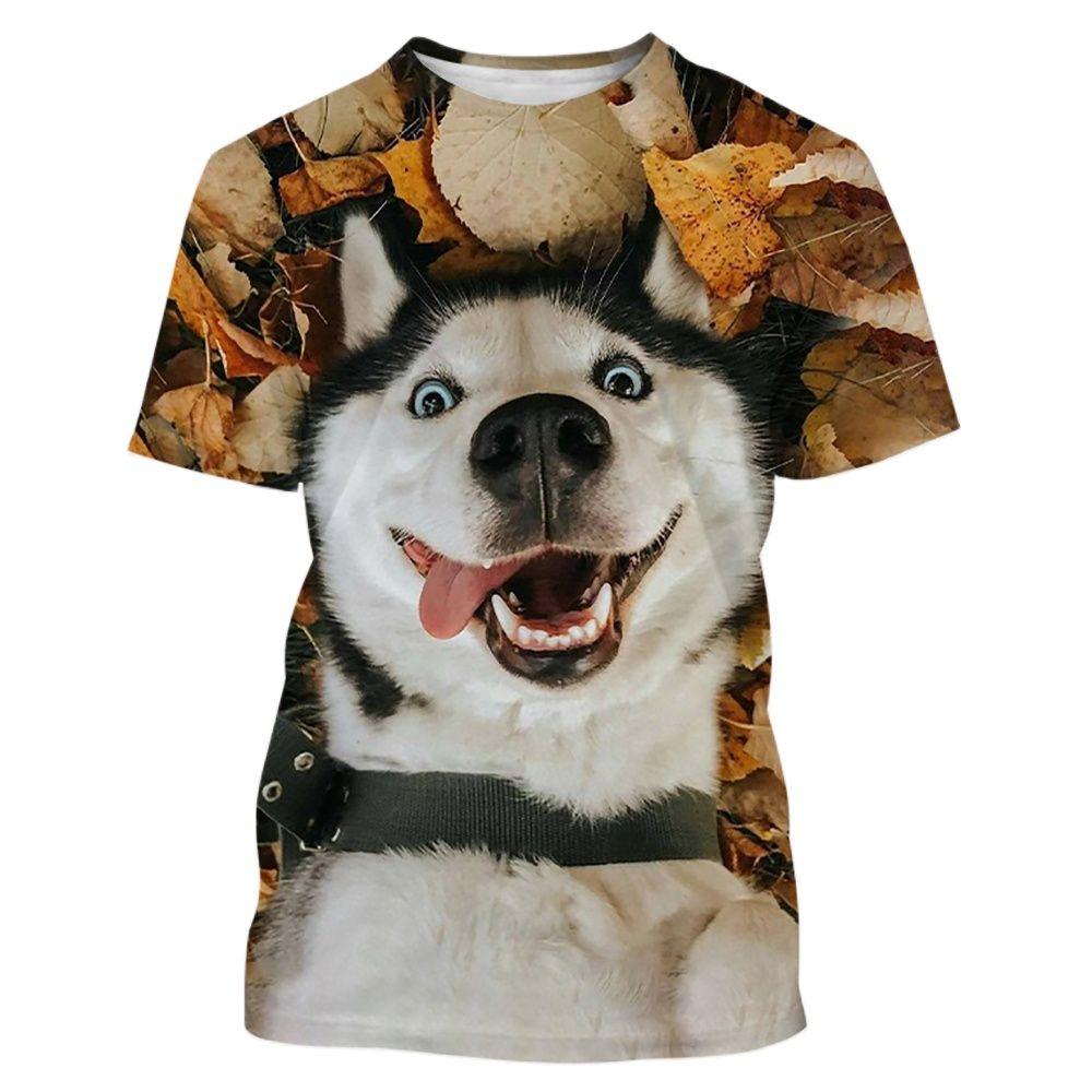 Funny Pet Dog T-Shirts Husky Animal 3D Print Streetwear Men Women Fashion Oversized Short Sleeve T Shirt Kids Tees Tops Clothing