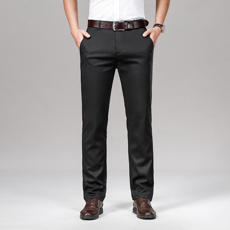 Men's Black Tencel-Modal Business Casual Pants - Loose, Straight, Anti-Wrinkle, Spring/Summer