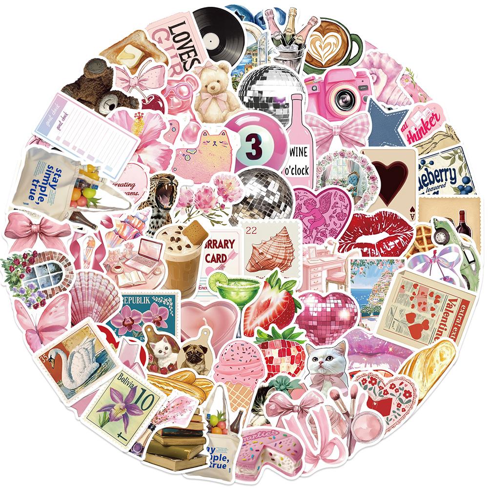 10/30/50/100pcs Cute Pink Y2K Girl Cartoon Stickers Aesthetic Waterproof DIY Phone Scrapbook Diary Retro Decoration Sticker Toys