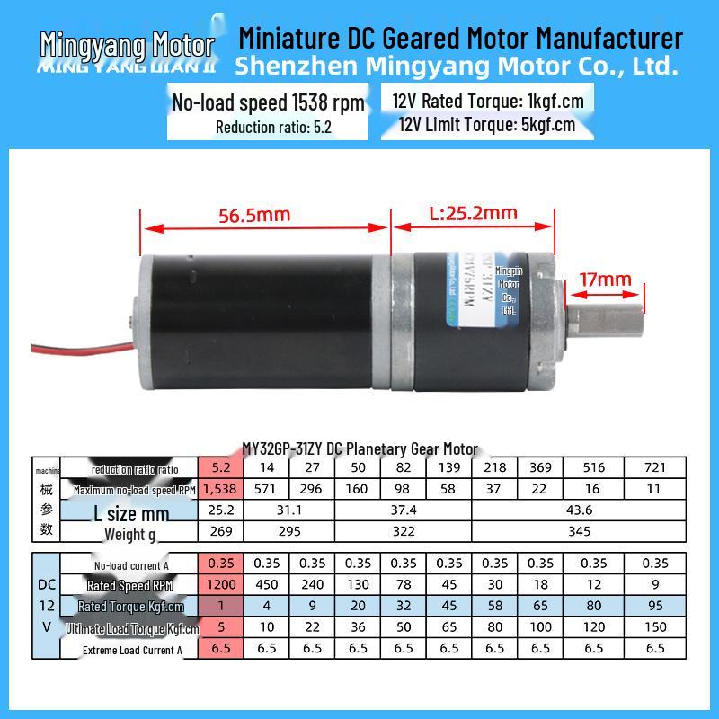 12V 32GP-31ZY Planetary Gear Motor: Low Speed, High Torque, Miniature DC Motor