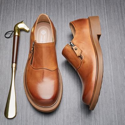 Britský trend Retro Ležérní Zip Pánské Boty Business Big Head Kožené Boty Pánské Nízké Měkký povrch Silná podrážka kůže Jeden pedál