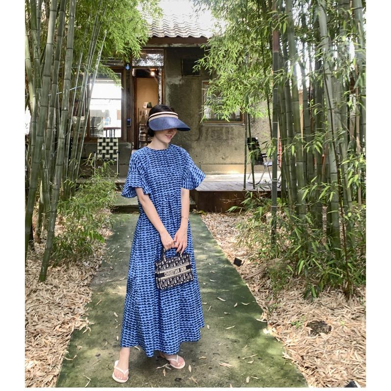 

Летнее новое корейское свободное утягивающее платье с рукавами в виде листьев лотоса, женская персонализированная повседневная юбка большого размера А-силуэта XL