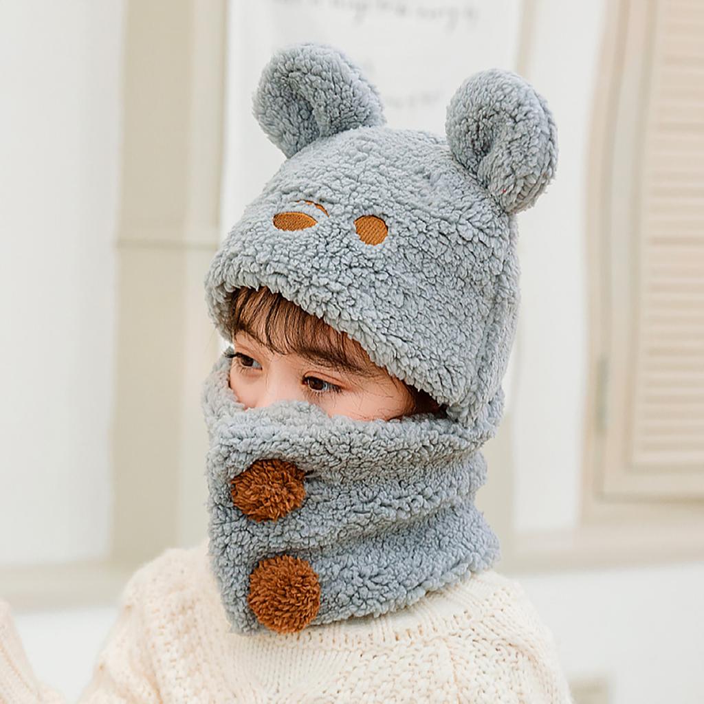 Roztomilá medvědí dětská plyšová čepice Kreslená jednodílná šála čepice pro děti chlapce dívku Zimní teplá fleecová kukla čepice 6-9 let
