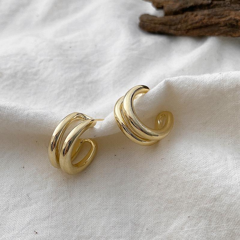 Korean Trend Double Layer Circle Stud Earrings - 2021 Fashion Metal Design