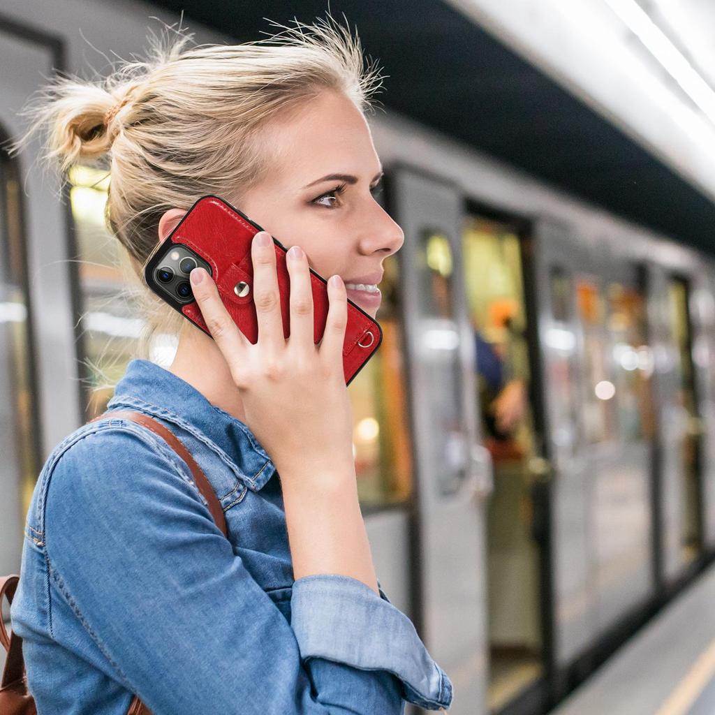 Lederhülle mit Kartenfächern für iPhone 12 Pro Max, weiche Silikonhülle für Apple 13, vertikal hängende Hülle für 7/8 Plus