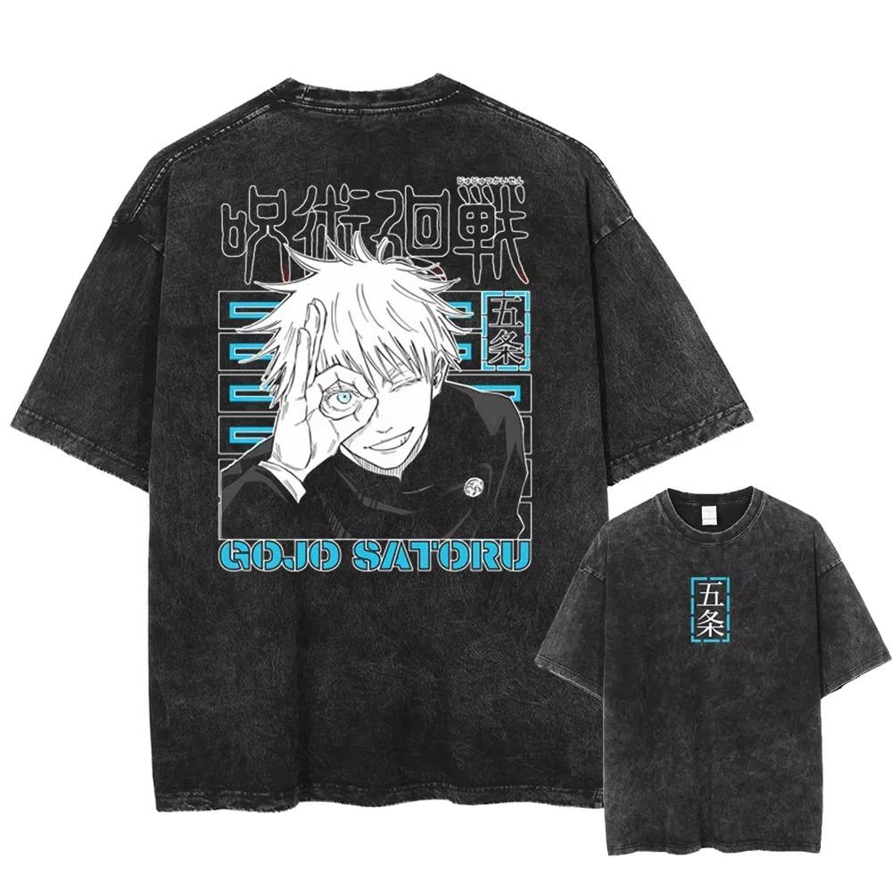 T-shirt Oversize Lavata Vintage con Pannello Manga di Jujutsu Kaisen | T-shirt Streetwear Anime Unisex