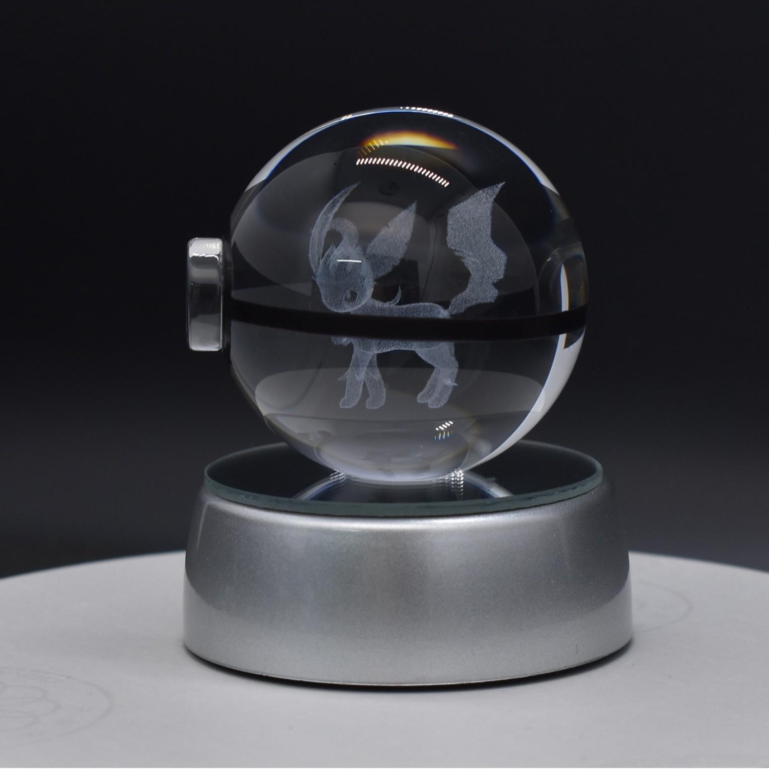 

Creative Sun-Moon Eevee Pokémon 3D Crystal Ball: Colorful, Luminous Children s Gift Base: 6.3CM, Ball: 5CM