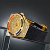 44mm Men's Watch Waterproof Rainbow Diamond Case Luxury Gold Quartz Watches For Male Week Day Display Rubber Strap Hand Clock