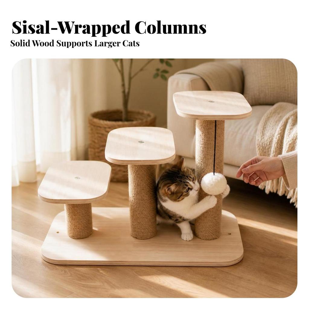 Cat Climbing Step with Toy Natural Perch Sisal Post Furniture Stable
