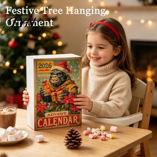 Sběratelské vánoční ozdoby Adventní kalendář, Série opic 24denní odpočítávací krabička s akrylovými přívěsky, Sváteční závěsy na stromek pro sváteční domov