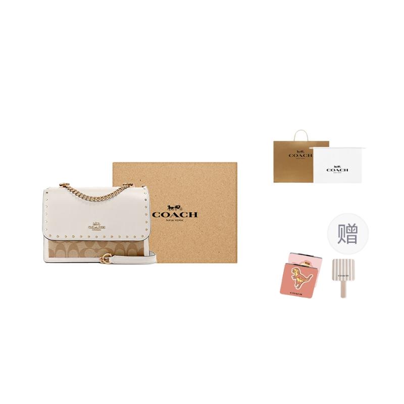 COACH Klare Coated Canvas With Leather Shoulder Bag, Crossbody Bag Small Women's White & Light Khaki 90400-IMOT4