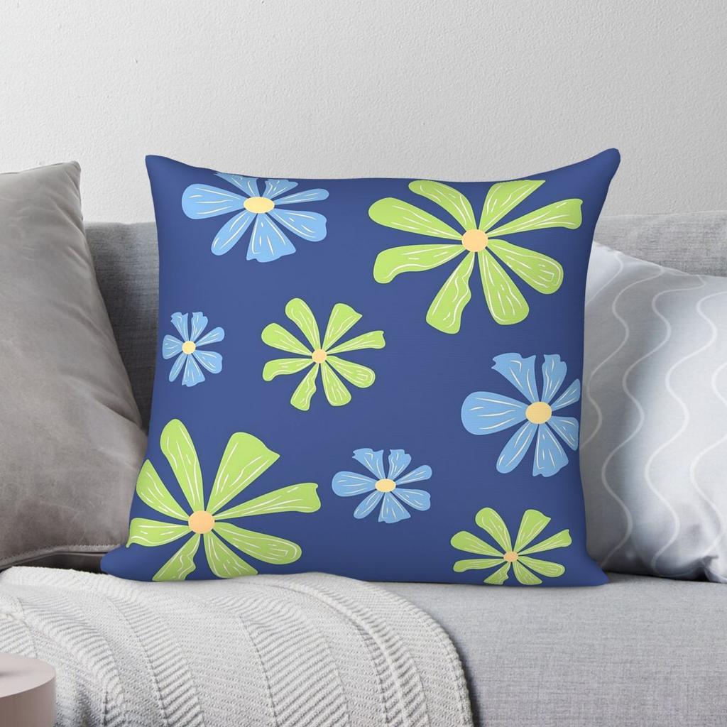 Retro Flower Blue Green Square Pillowcase Polyester Linen Velvet Pattern Zip Decorative Throw Pillow Case Room Cushion Cover