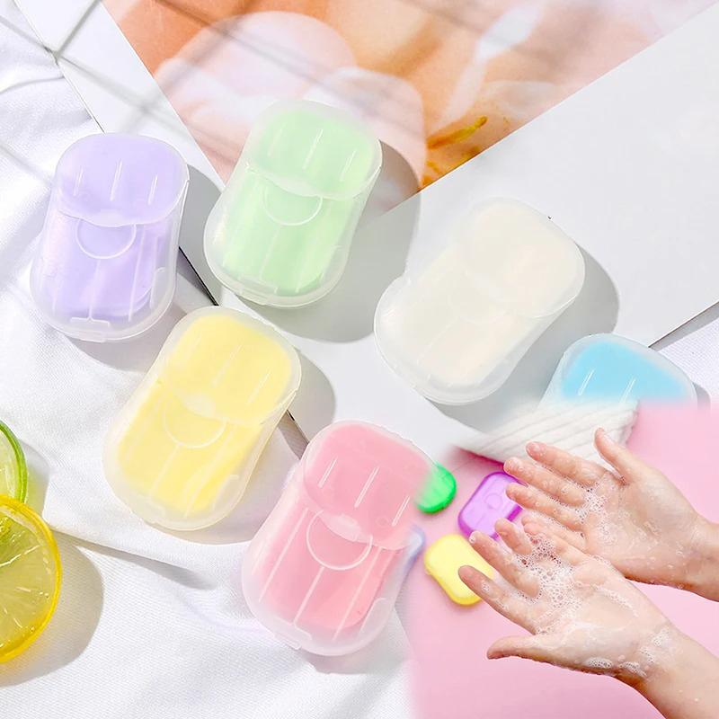 50Pcs Portable Non Installed Non Metallic Bathroom Soap Slices Box Hand Washing Clean Soap Paper Tablets Outdoor Camping Travel