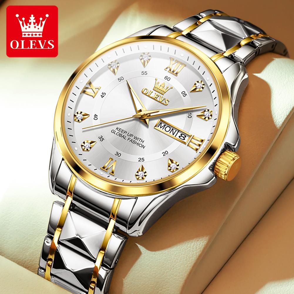 OLEVS 2906 Quartz Wristwatch for Men Dual Calendar Waterproof Stainless Steel Luminous Business Luxury Original Man Watch