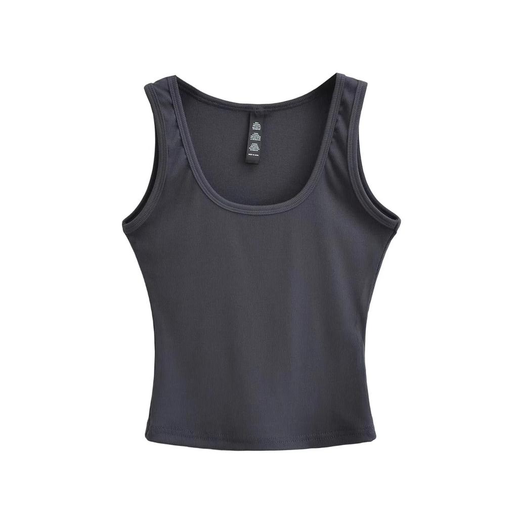 2024 Spring/Summer U-Neck Slim Fit Sleeveless Tank Top: Women's Solid Color Bodycon Camisole