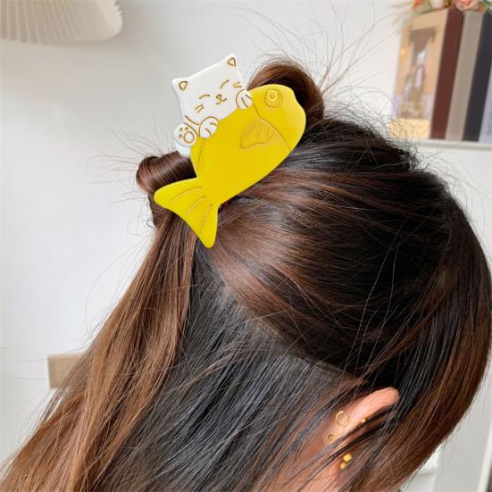 Girl Hair Clip Cartoon Cat Fish Shape Hair Claw Anti-slip Teeth Back Head Shower Hair Clip Hair Accessories