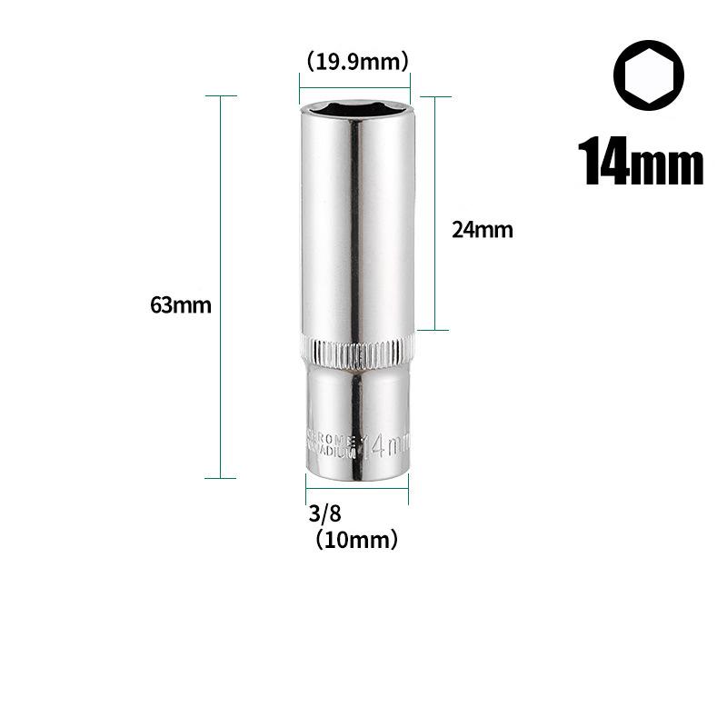 3/8inch Deep Socket Adapter Chrome Vanadium Steel Hex Long Sleeve Wrench Heads 8-24mm Ratchet Wrench Adapter
