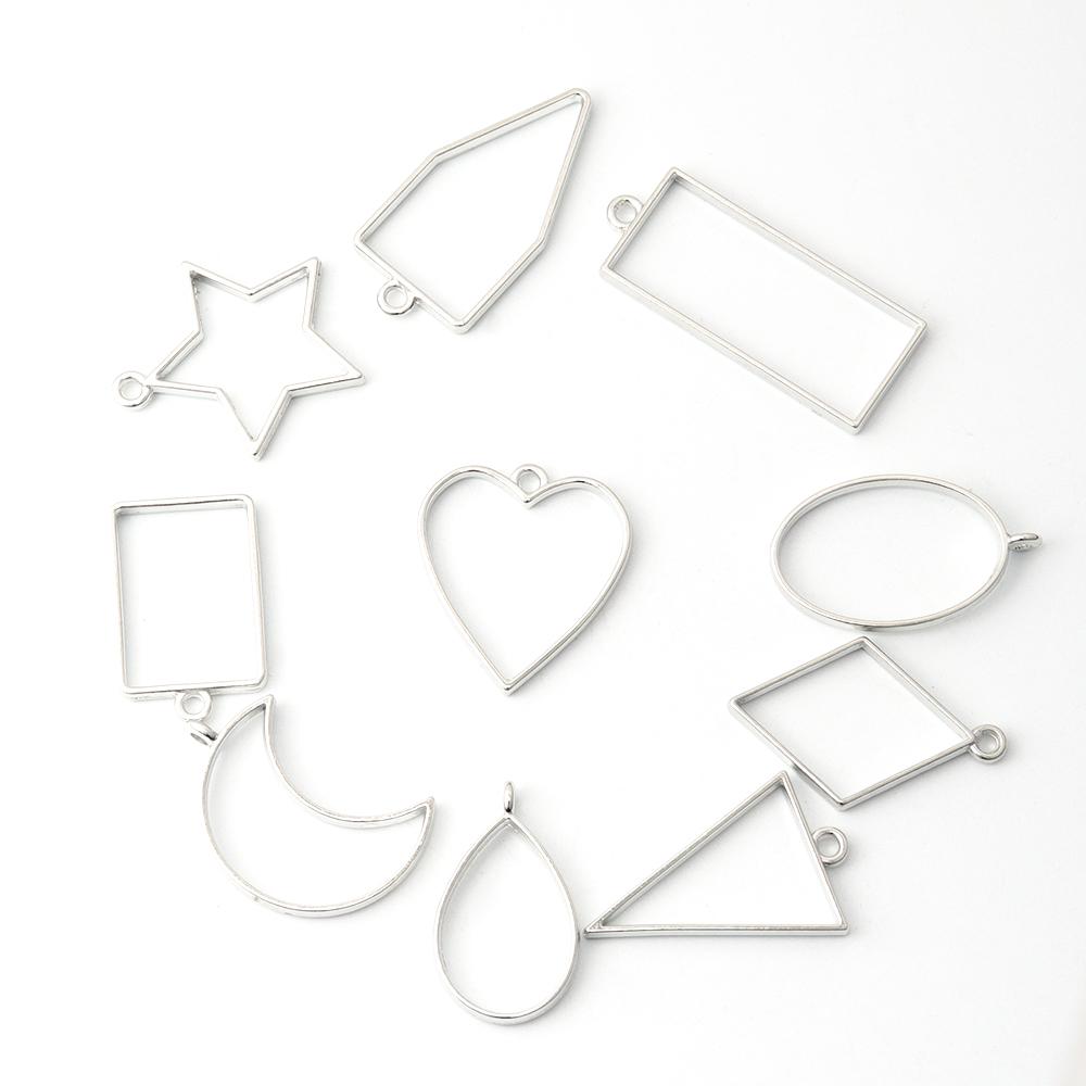 10pcs/set Geometric Figure Charm Hollow Glue Blank Pendant Tray Bezel Charms DIY Handmade Bezel Mold For Jewelry Making Wholesal