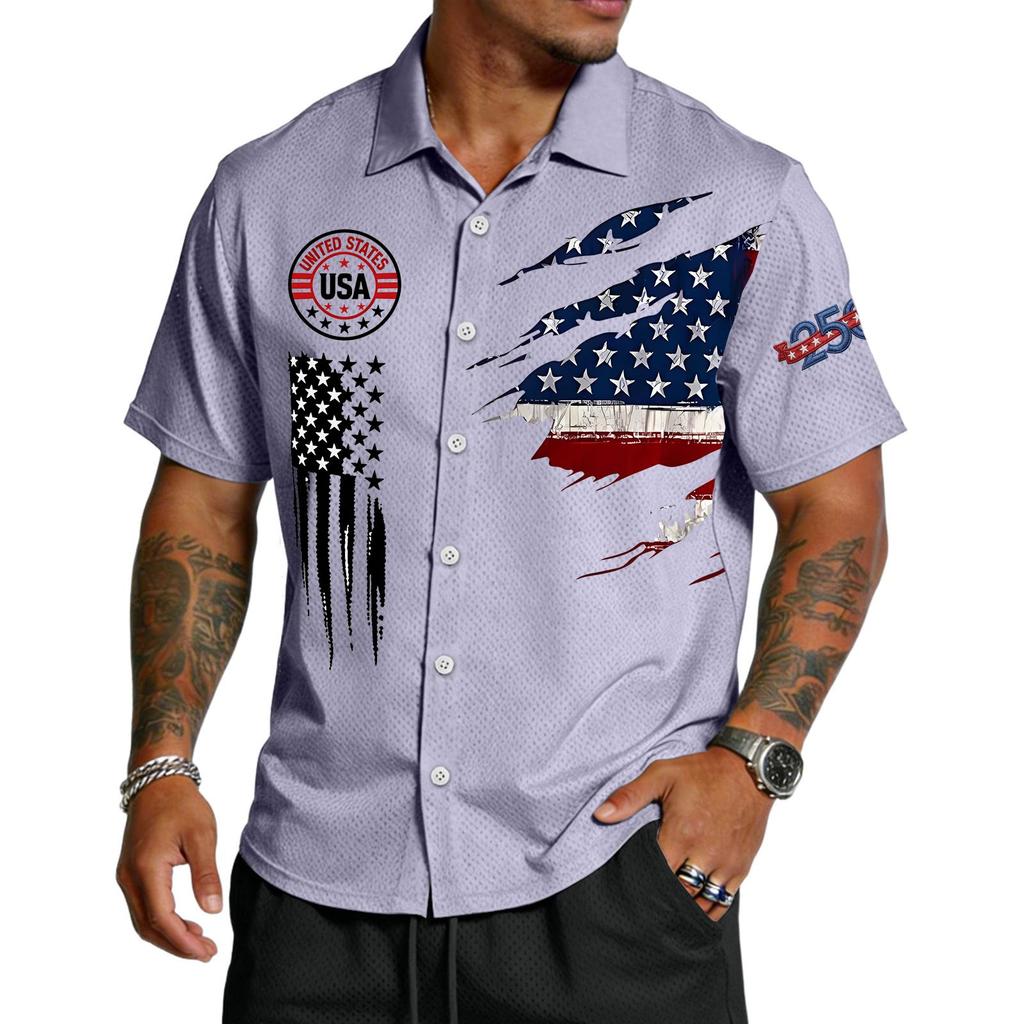 Men's Casual Short Sleeve Button Down Shirt Lightweight Breathable Fabric Relaxed Fit Collared Shirt with Graphic Print for Everyday Wear