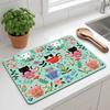 Household Cat Floral Coffee Machine Mat Anti-Slip Absorbent Kitchen Mat Sweet Rectangular Dish Drying Mat Tableware