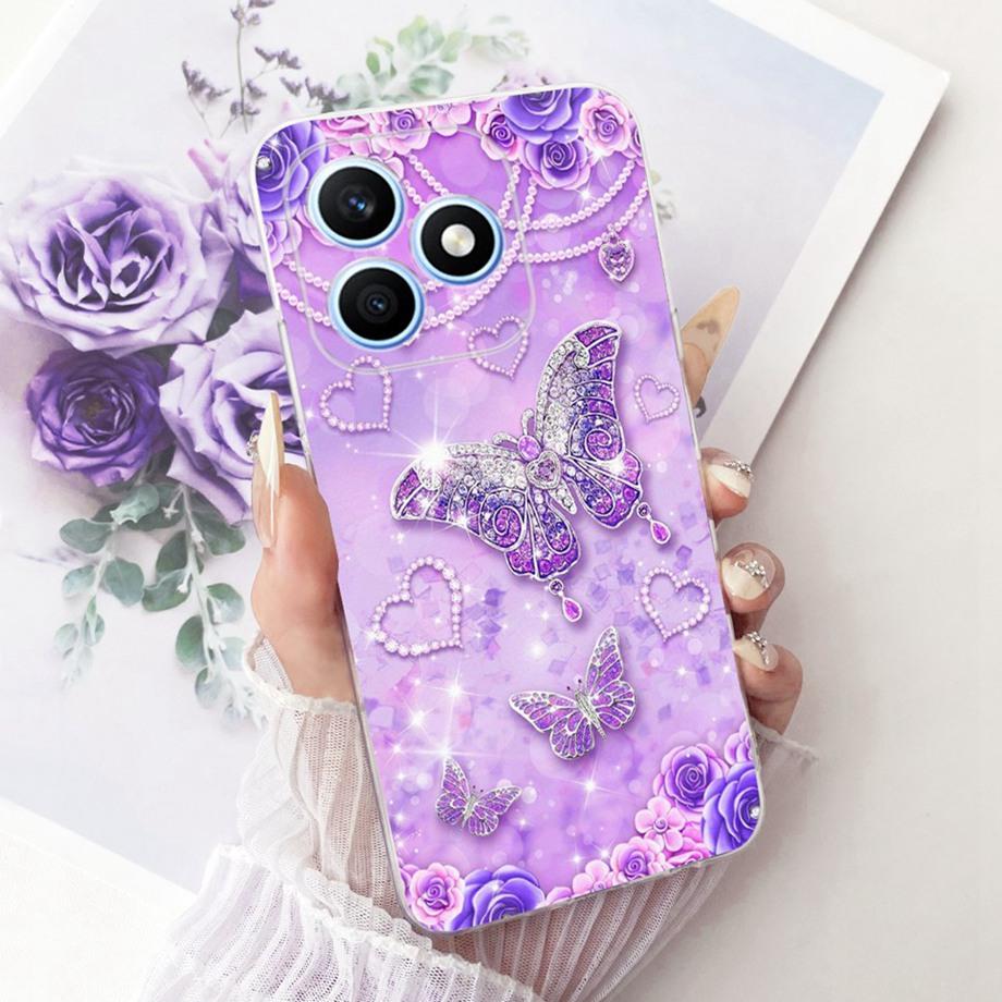 Flower Cartoon Boeknot Fashion Design Phone Case For Honor X8D 4G Funda 6.77" Soft Clear Silicone Shockproof Back Cover