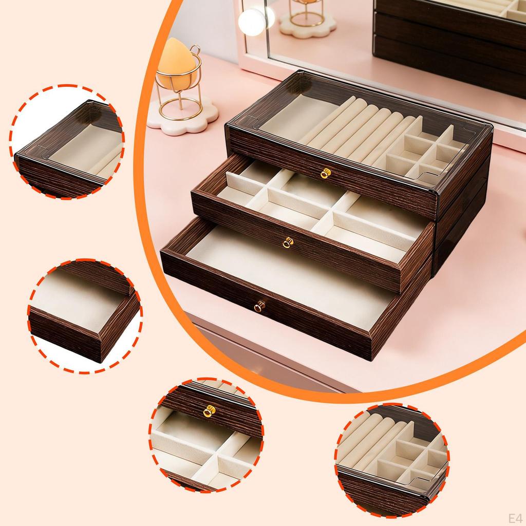 Box, Versatile In Its Use, with Soft Lining And Compartments, Including A Tray for Necklaces, Rings