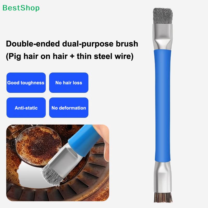2-in-1 Kitchen Cleaning Brush – Anti-Static Pig Hair & Steel Wire Brush for Grease & Rust Removal