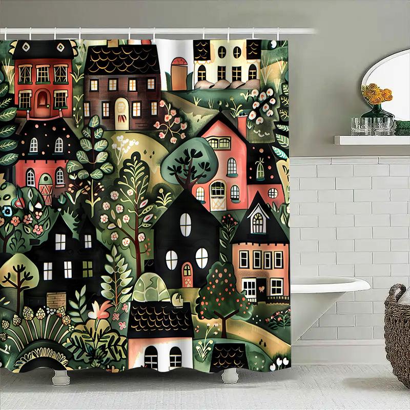 Country Style House Bathroom Shower Curtain Floral Decor Modern Printed Waterproof Bath Rug Mat Green White Pink Black Red Yello