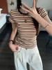 Damen T-Shirt im koreanischen Stil mit Retro-Farbblockstreifen und kurzen Ärmeln - Einzigartiges und trendiges Sommeroberteil