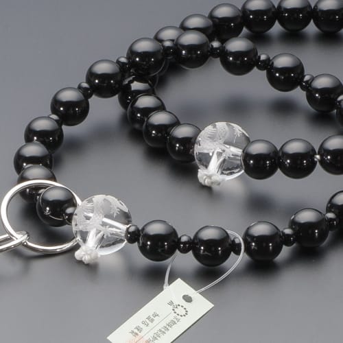 Buddhist Altar Shop Takita Shoten Buddhist Prayer Beads, Jodo Sect, Formal Prayer Beads for Men, Black Onyx with Dragon Carvings and Genuine Crystal,