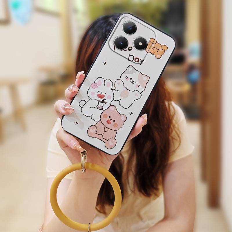 Solid Color Ring Phone Case For Realme C63 4G/C61 4G Cute Personality Heat Dissipation Youth Back Cover Funny Soft Case