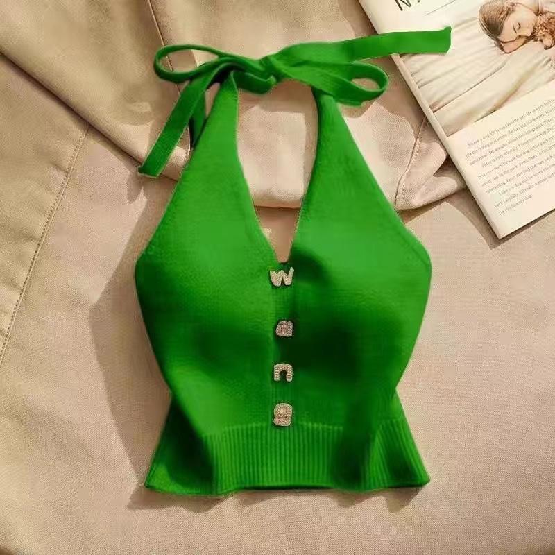 

Летний шикарный сексуальный трикотажный топ с подтяжками для девочек, милый стиль, со шнуровкой и открытой спиной, новый дизайн, повседневная модная одежда на бретельках XL зелёный