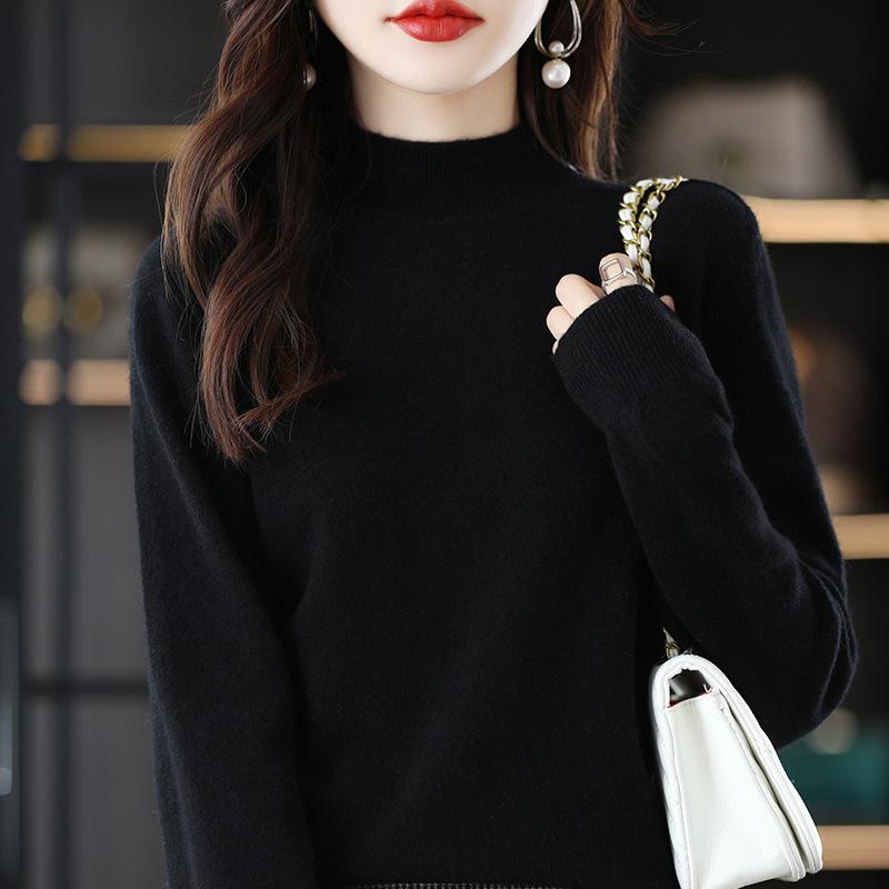 Women's High-Neck Pure Wool Sweater – 2023 Autumn/Winter Knit Base Layer