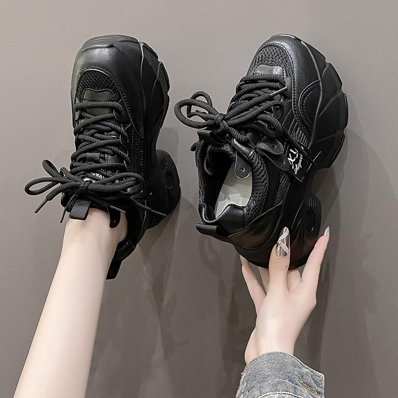 Fashion 9.5CM New Platform Shoes for Women Mesh Breathable Chunky Sneakers High Platform White Tennis Shoes Increase Casual Sport Shoes