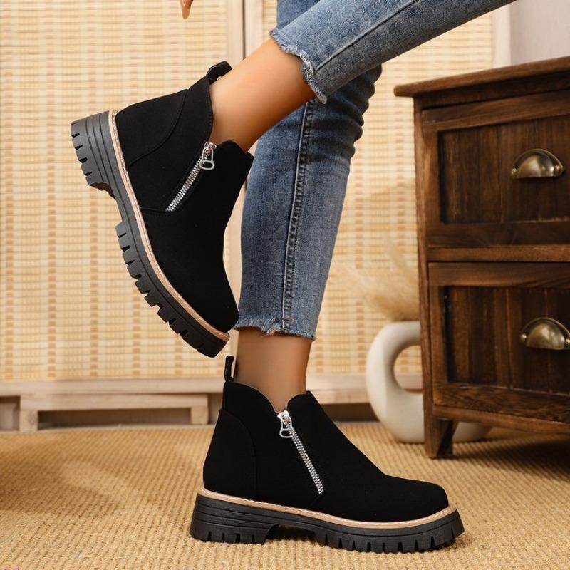 Round-toed Shoes, Side Zipper Boots, Short Boots, Chunky Heels, New Size Short Boots for Women
