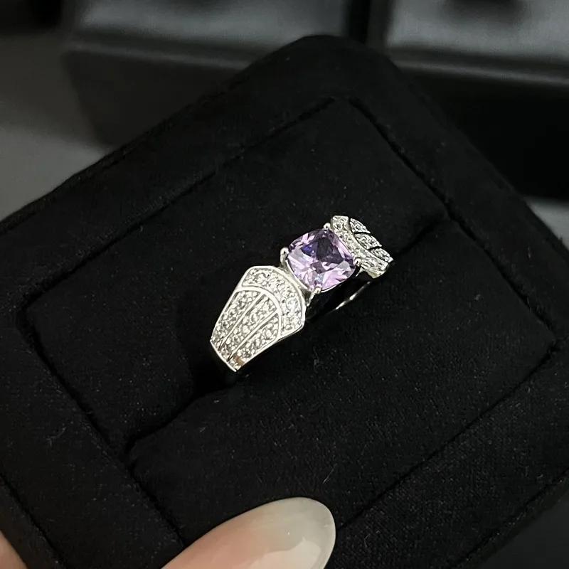 exquisite   inlay diamond High quality square purple gemstone rings for women fashion opening ring sparkling jewelry