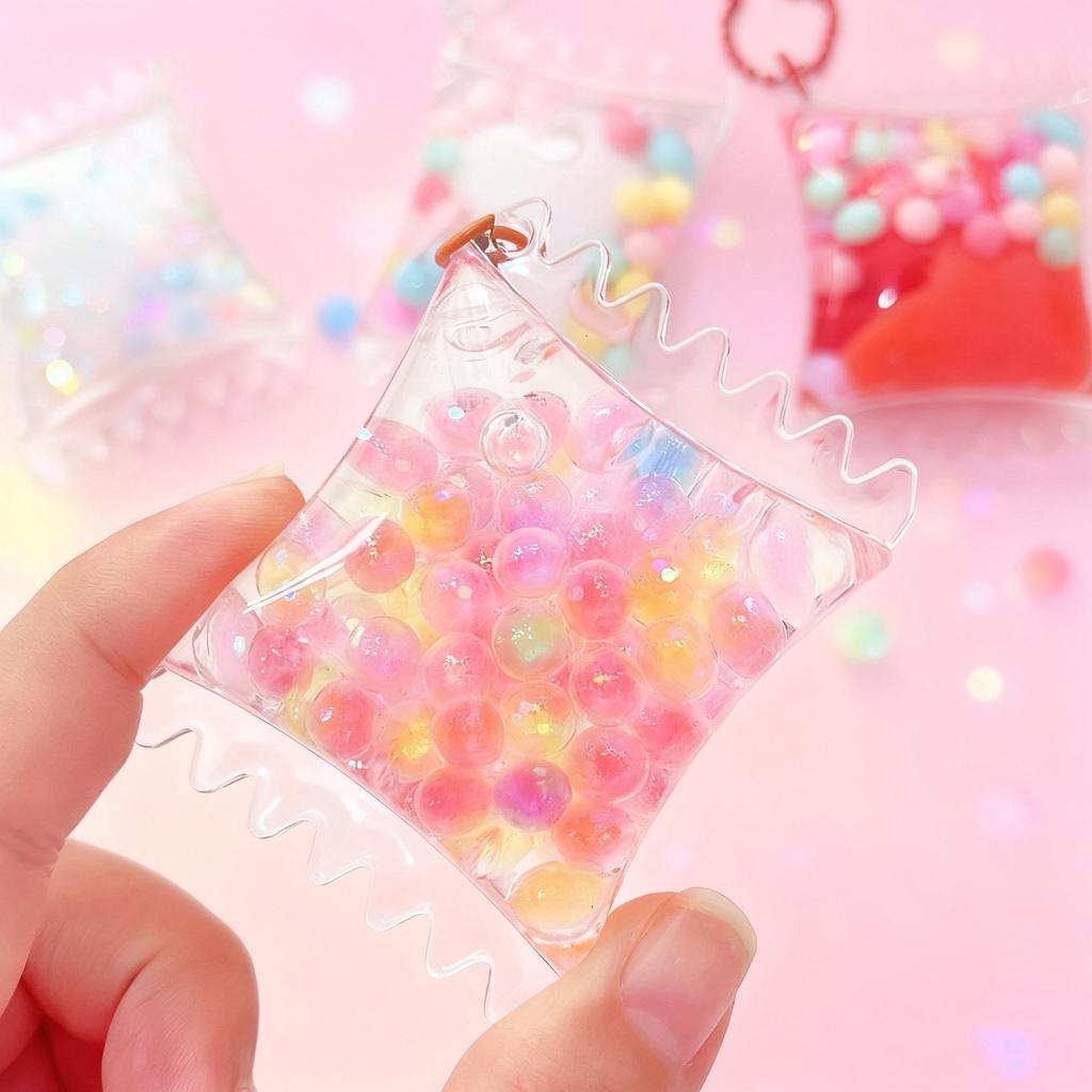 Cute Glittery Acrylic Milk Bean Keychain Pendant