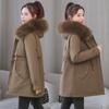 Women's Casual Mid-Length Korean Style Cotton Jacket with Fur Collar