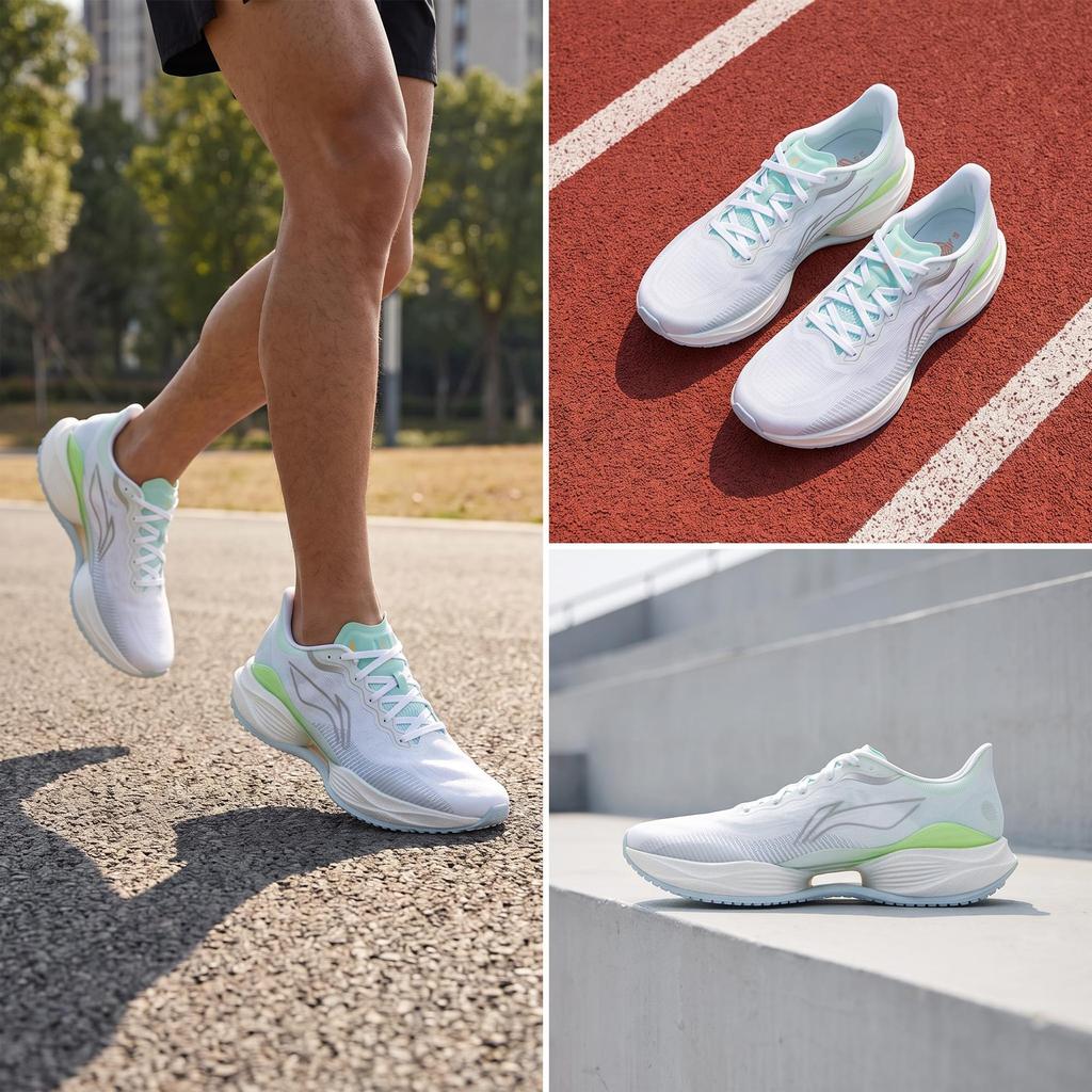 Zapatillas de Correr Li Ning Super Light 22 Caña Baja Larga Distancia Sprint para Hombre Blanco Verde Gris ARBV001-22