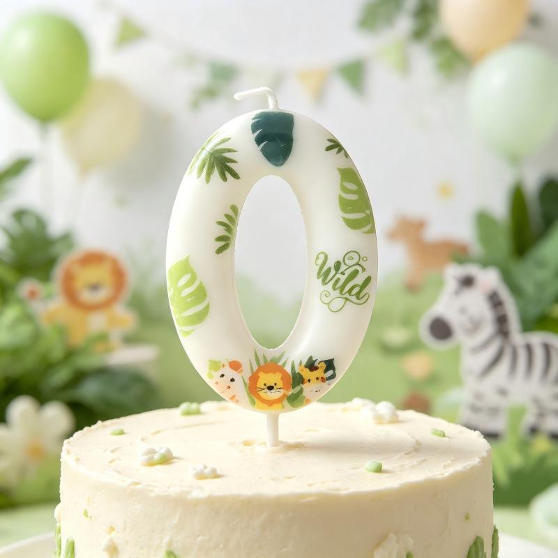 Jungle Animal Print Number Birthday Candle 0-9 Vivid Pattern Food-Safe Cake Decor for Kids Birthday Baby Shower Party Supplies