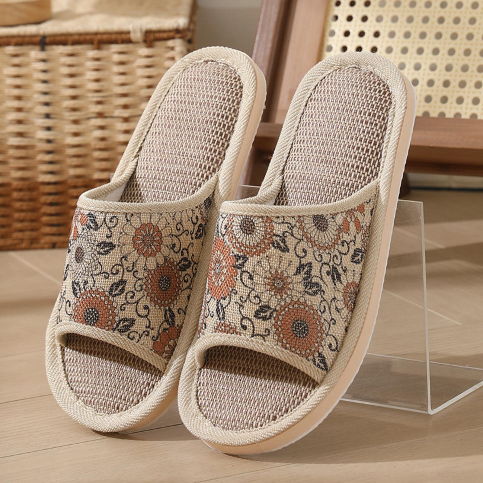 Шлепанцы с открытым носком Ретро Четыре сезона Льняные Шлепанцы Мужские и Женские Парные Шлепанцы 42 кофейный