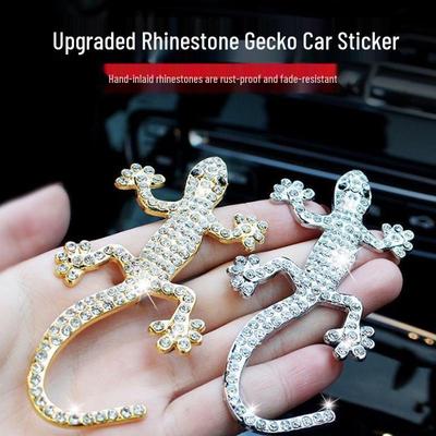 3D Creative Metal Rhinestone Gecko Car Sticker