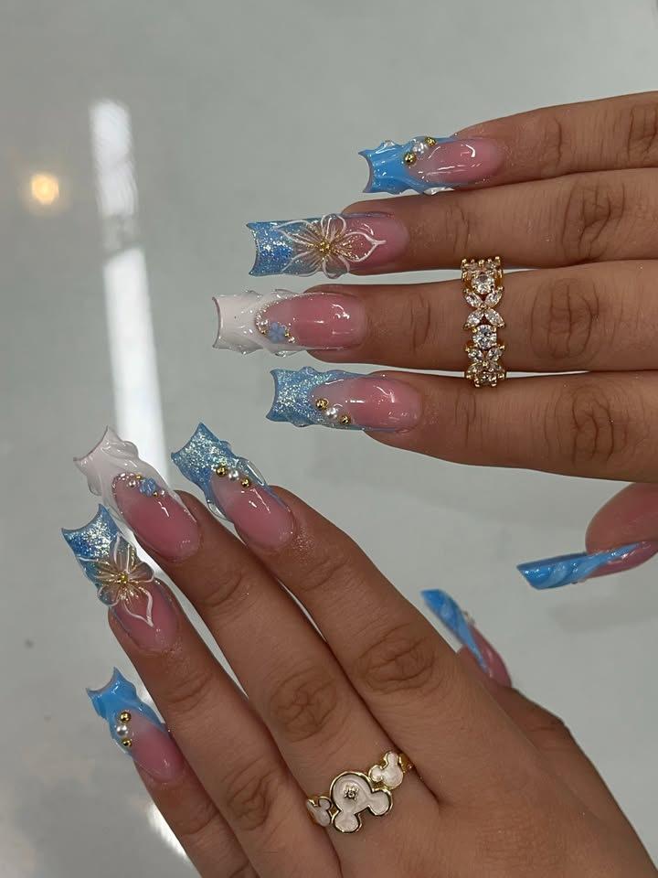 Новый европейский и американский маникюр 3D трехмерный Spice Girl Французский блестящий цветок жемчуг длинный квадратный ношение доспехов Free jelly glue + rubbing strips