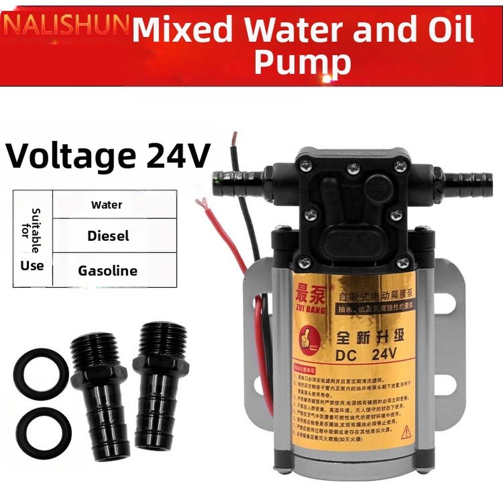 24V DC Diaphragm Pump Electric for Water Oil Transfer For Trucks Cars Featuring Metal Alloy Frame and Clear Inlet Outlet