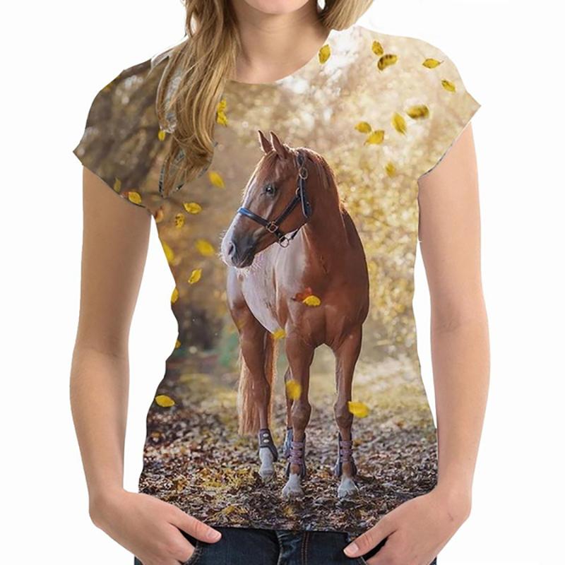 Summer Round Neck 3D Print Horse Pattern Top Fashionable Casual Short Sleeved Women's T-shirts