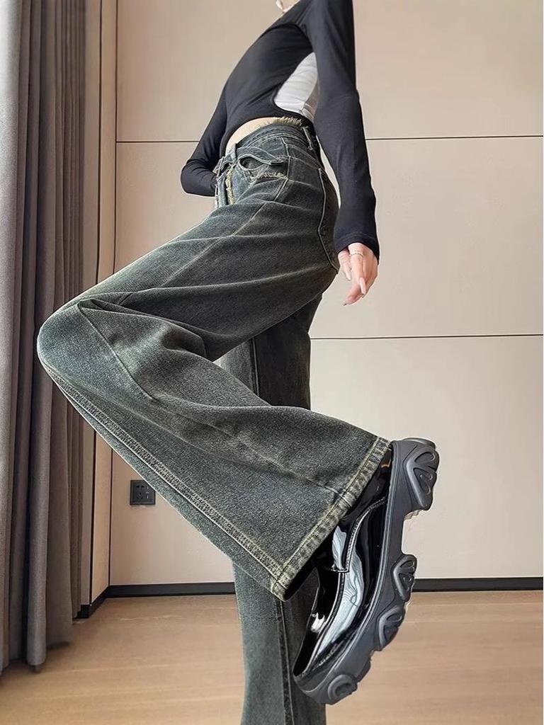 Women's 2024 High-Waisted Retro Slimming Straight-Leg Jeans - Autumn/Winter Versatile Wide-Leg Pants
