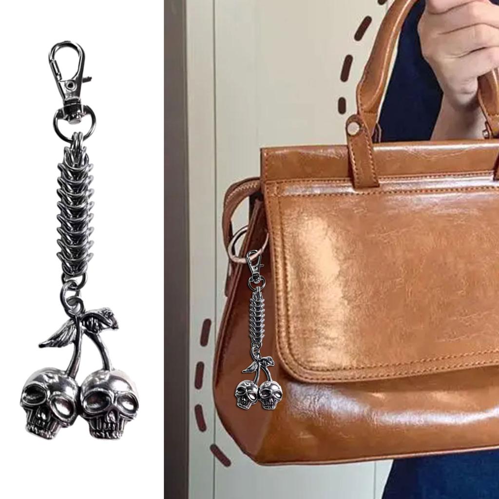 Fashionable Skull Cherrys Pendant Keychain Alloy Crafted Keyring Charm Ornament Unique Accessory for Bags and Bikes