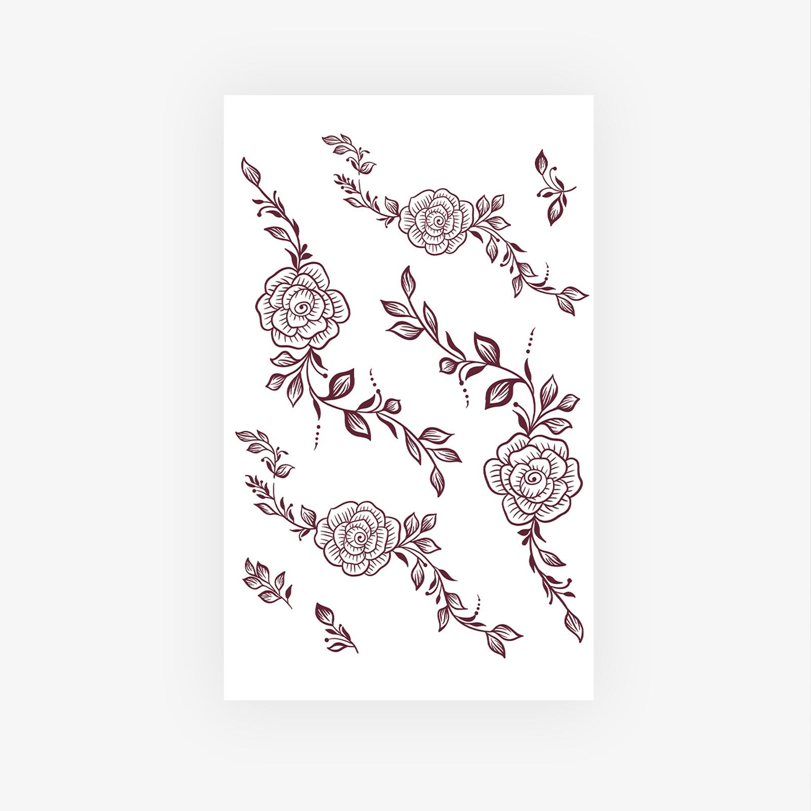 Red Flower Plain Flower Totem Hand Back Indian Tattoo Sticker 11*18CM