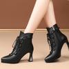 New autumn and winter soft leather new versatile leather boots women's boots retro high heel square heel strap fashion boots women